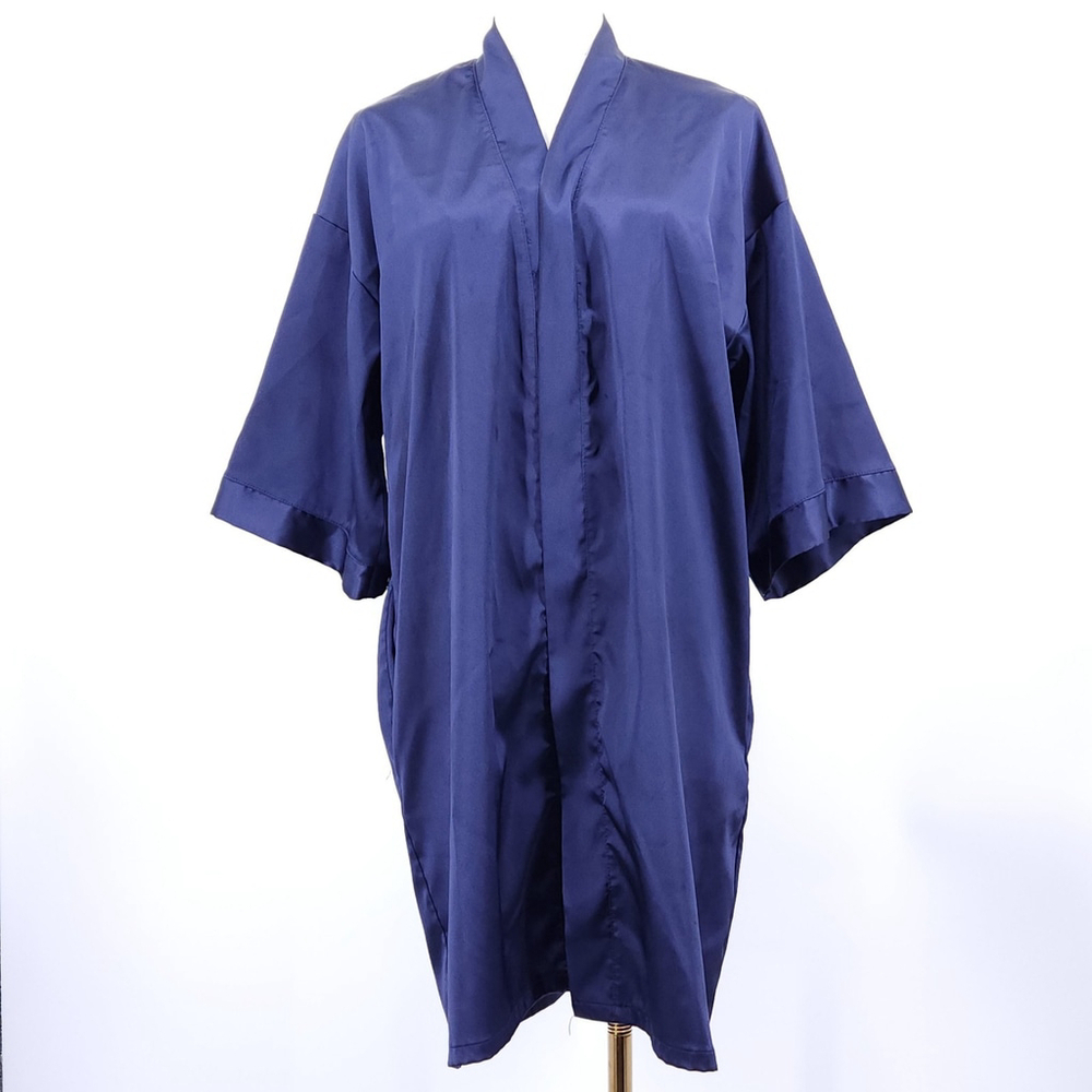 Laws of Motion The Feather Robe M Blue Satin Stretch Hero Gown No Belt USA Made